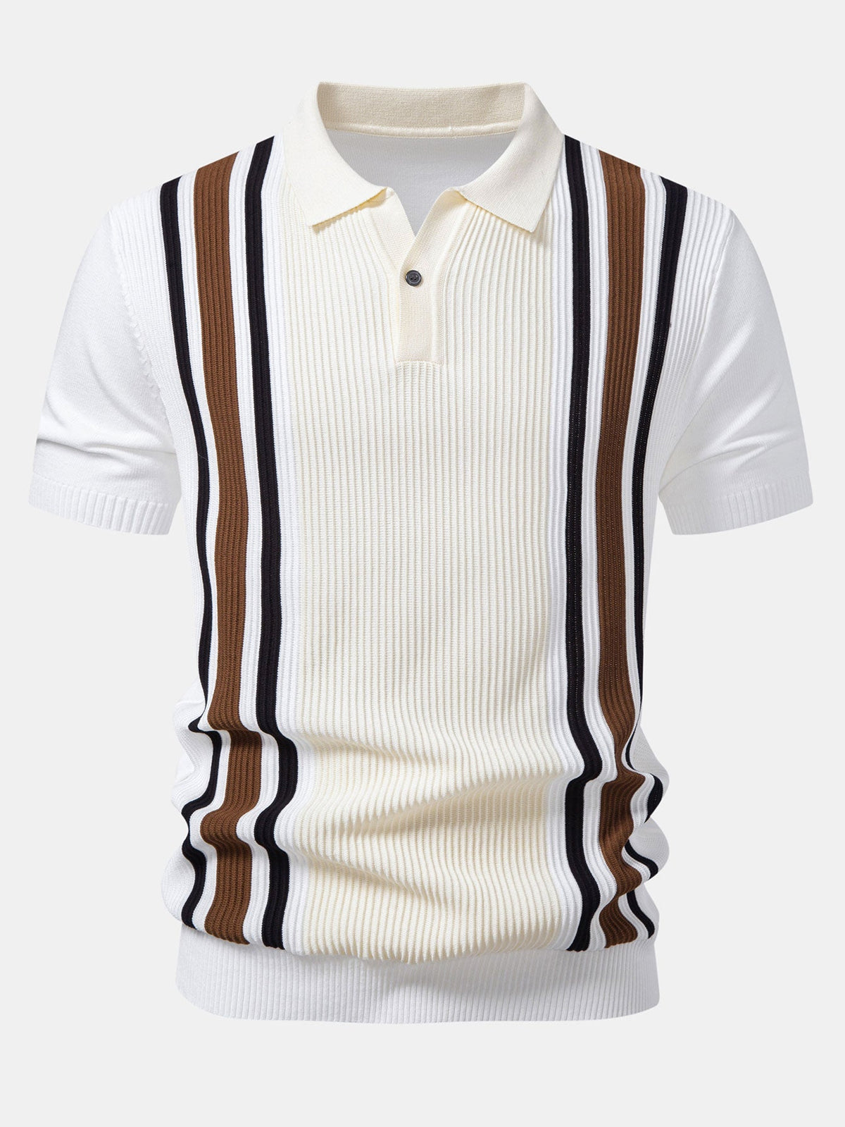Polo de punto acanalado a rayas y pantalón ajustado de corte cónico.