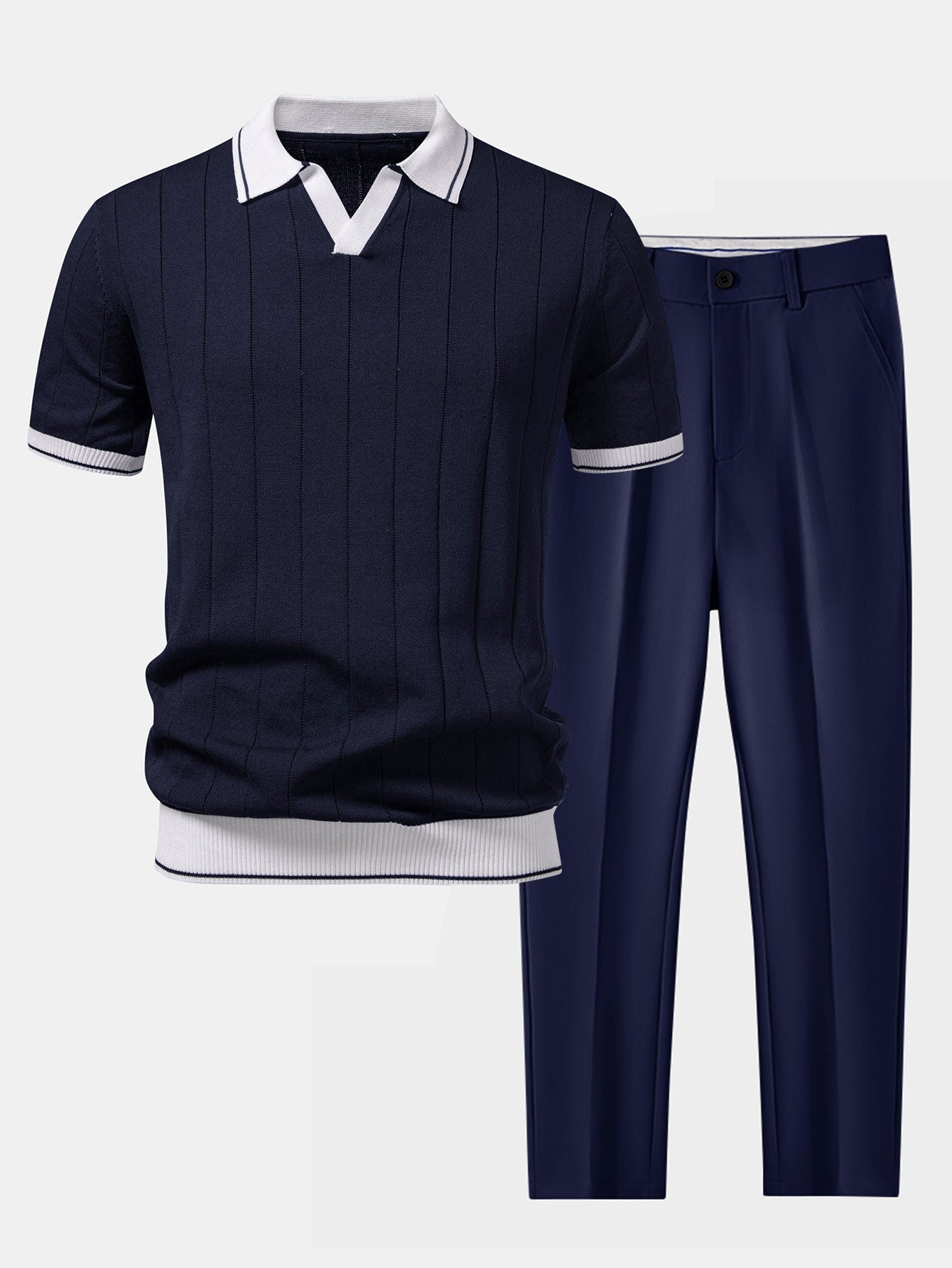 Conjunto para hombre de polo de punto y pantalones entallados | Coordinado casual elegante | Ribete en contraste