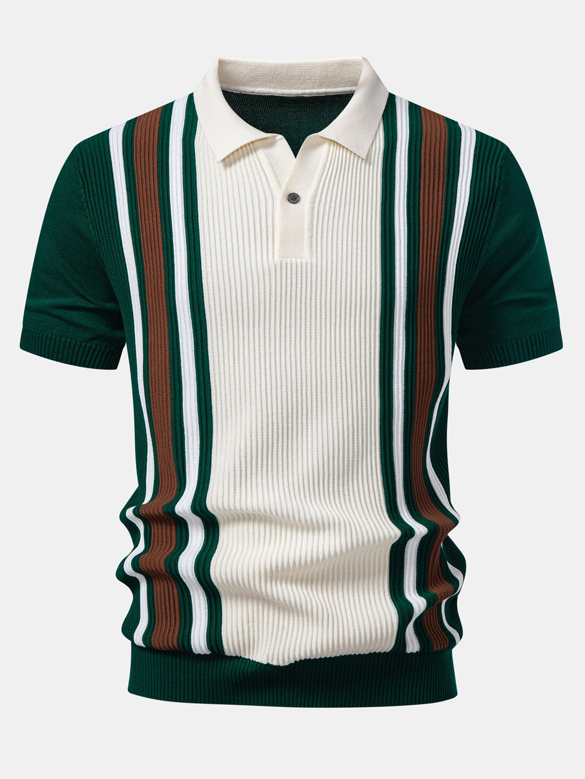 Polo de punto acanalado a rayas y pantalón ajustado de corte cónico.
