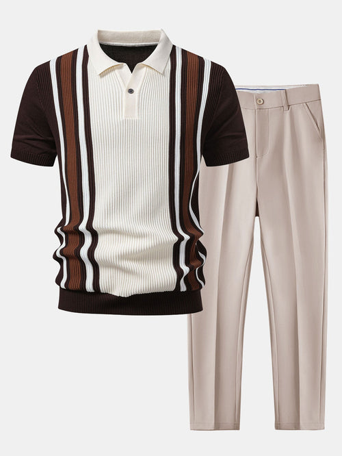 Polo de punto acanalado a rayas y pantalón ajustado de corte cónico.