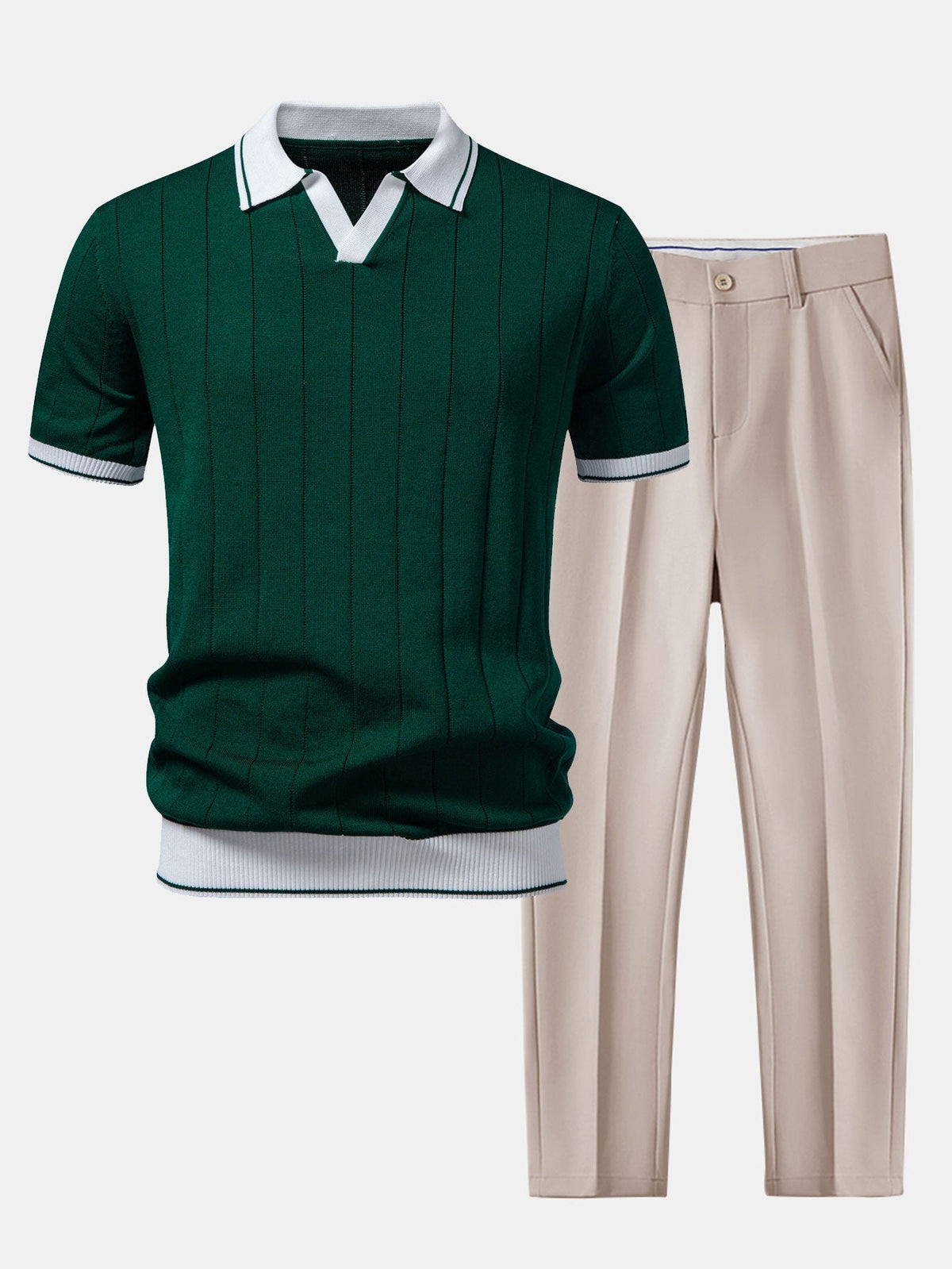 Conjunto para hombre de polo de punto y pantalones entallados | Coordinado casual elegante | Ribete en contraste