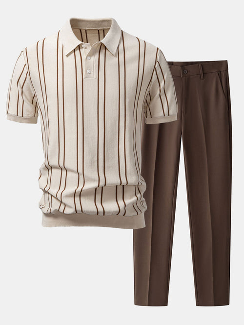 Polo de punto a rayas & pantalones ajustados de corte cónico