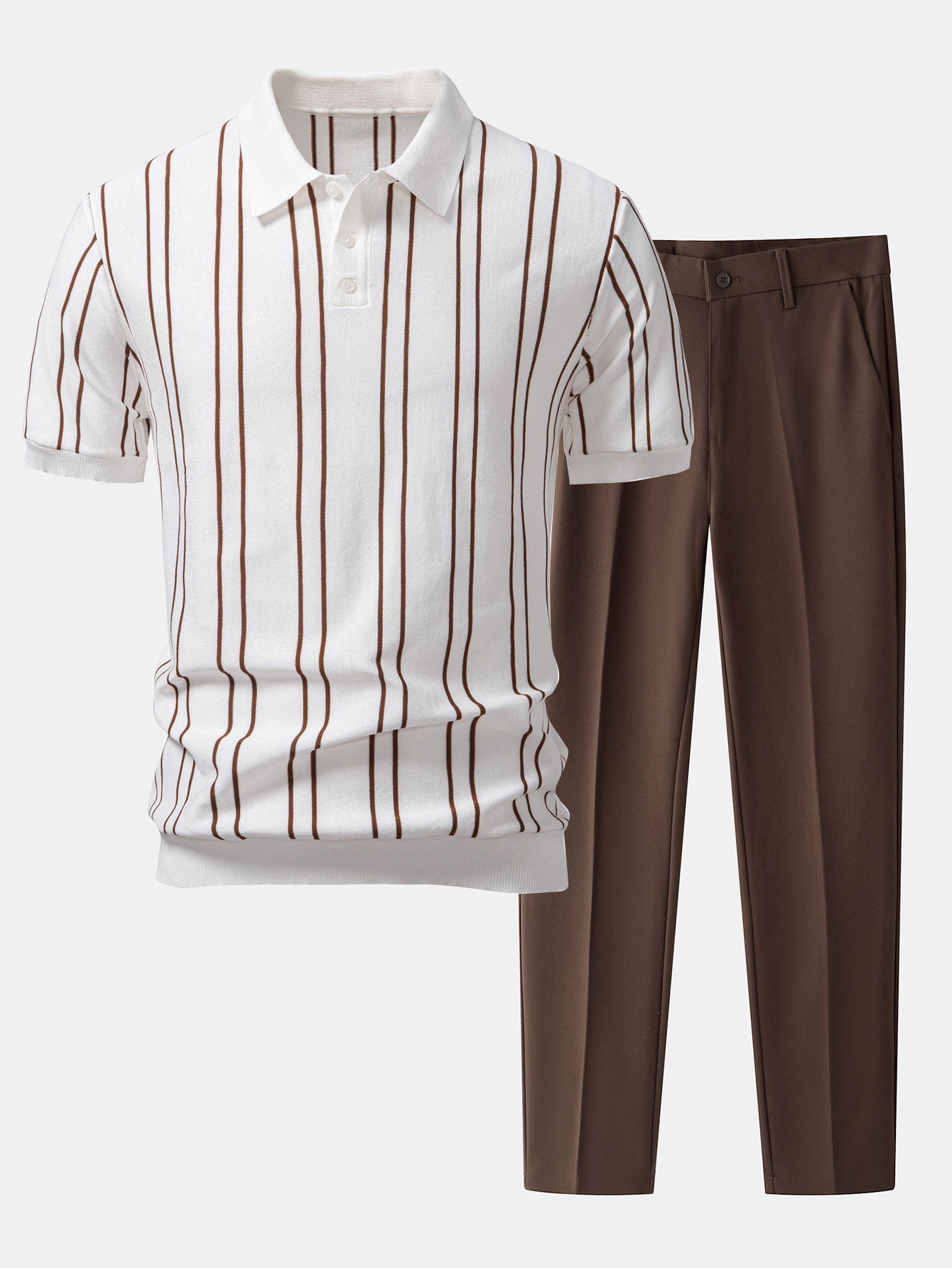Polo de punto a rayas & pantalones ajustados de corte cónico