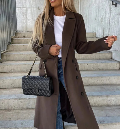 Elegante abrigo de invierno para mujer, largo, de doble faz, con cinturón - perfecto para otoño/invierno