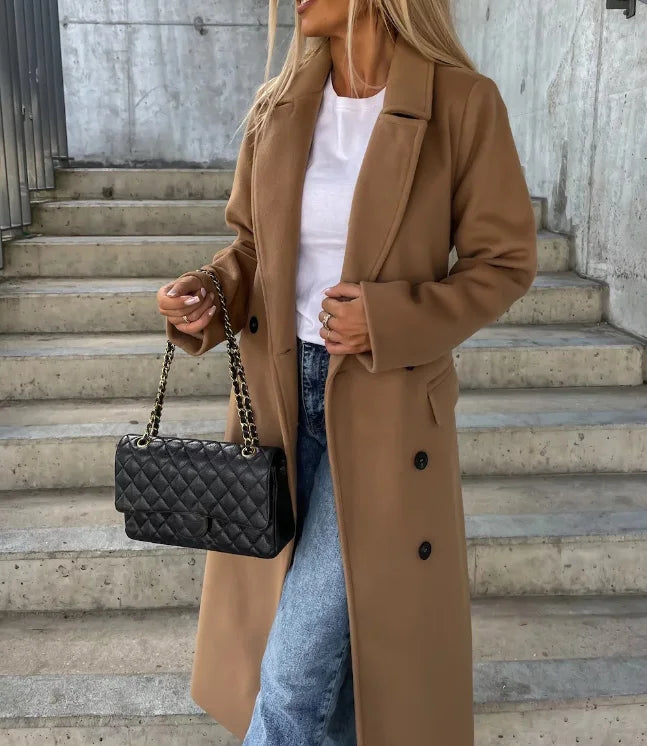 Elegante abrigo de invierno para mujer, largo, de doble faz, con cinturón - perfecto para otoño/invierno