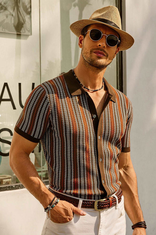 Polo de rayas para hombre manga corta casual