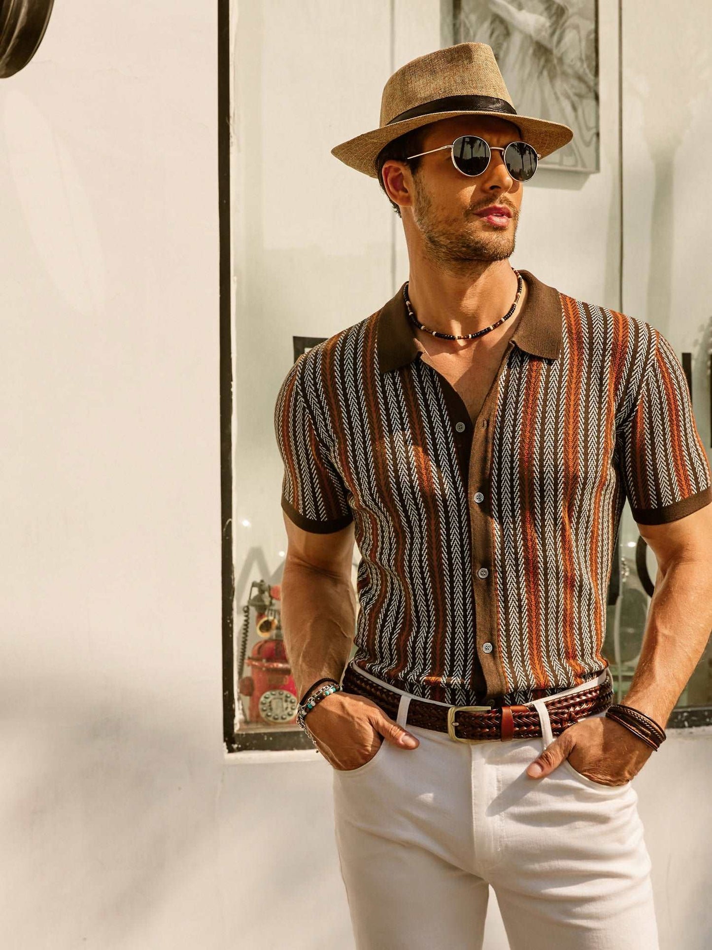Polo de rayas para hombre manga corta casual