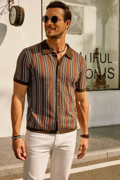 Polo de rayas para hombre manga corta casual