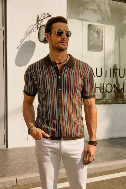 Polo de rayas para hombre manga corta casual