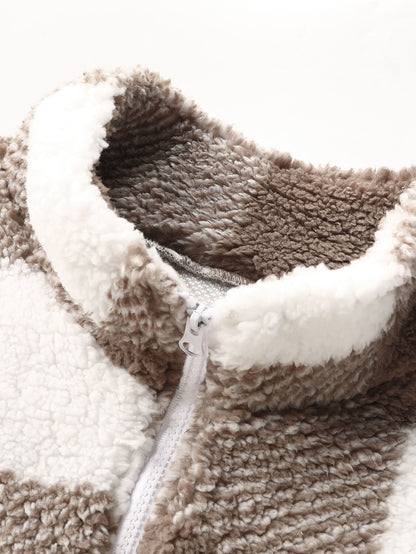 Sudadera Teddy a Cuadros con Cremallera Cuarto