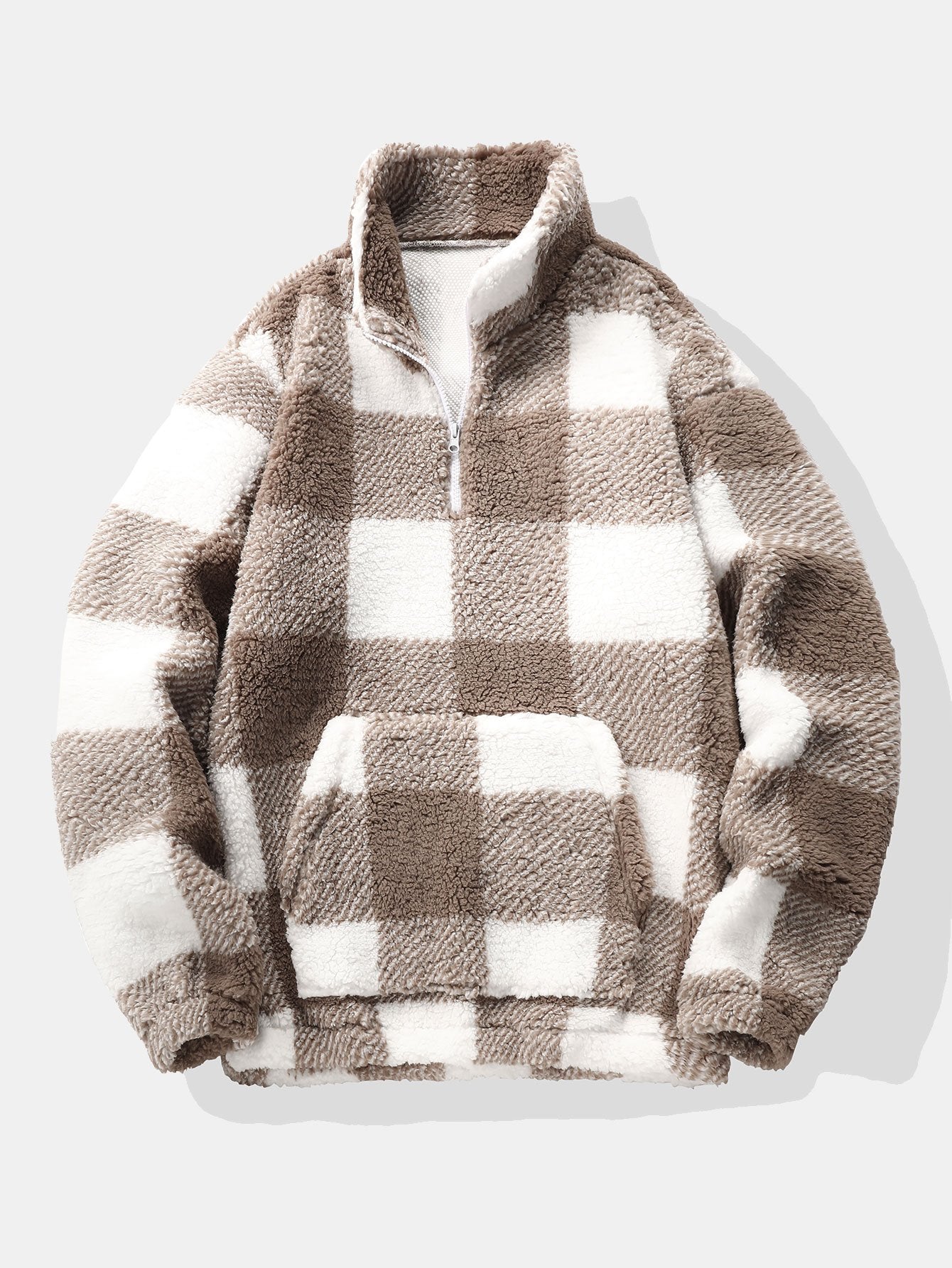 Sudadera Teddy a Cuadros con Cremallera Cuarto