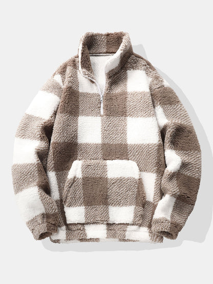 Sudadera Teddy a Cuadros con Cremallera Cuarto