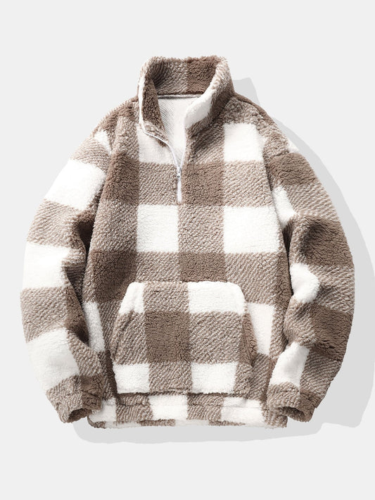 Sudadera Teddy a Cuadros con Cremallera Cuarto
