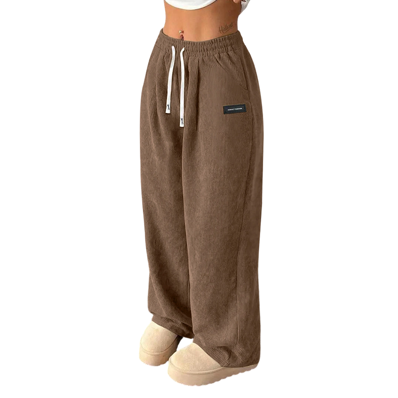 Pantalón de Pana para Mujer de Pierna Ancha con Cordón Ajustable