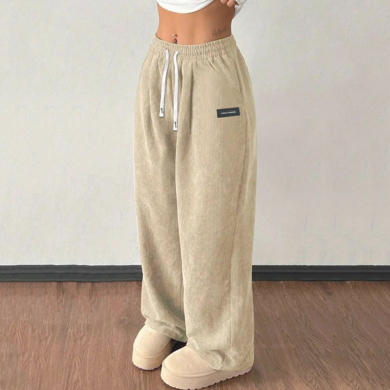 Pantalón de Pana para Mujer de Pierna Ancha con Cordón Ajustable