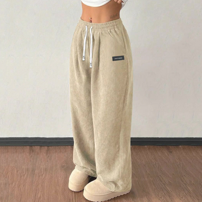 Pantalón de Pana para Mujer de Pierna Ancha con Cordón Ajustable