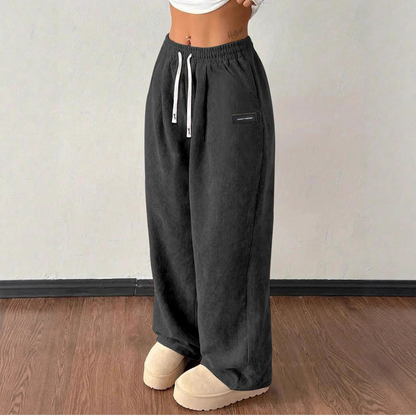 Pantalón de Pana para Mujer de Pierna Ancha con Cordón Ajustable