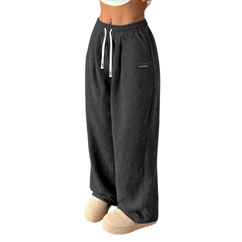 Pantalón de Pana para Mujer de Pierna Ancha con Cordón Ajustable