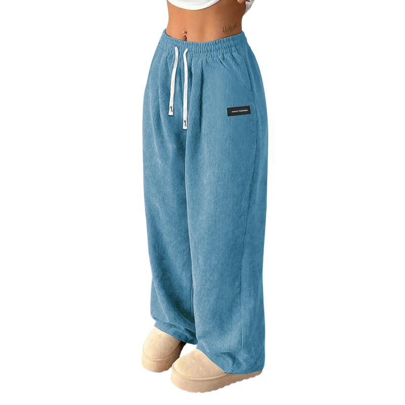 Pantalón de Pana para Mujer de Pierna Ancha con Cordón Ajustable