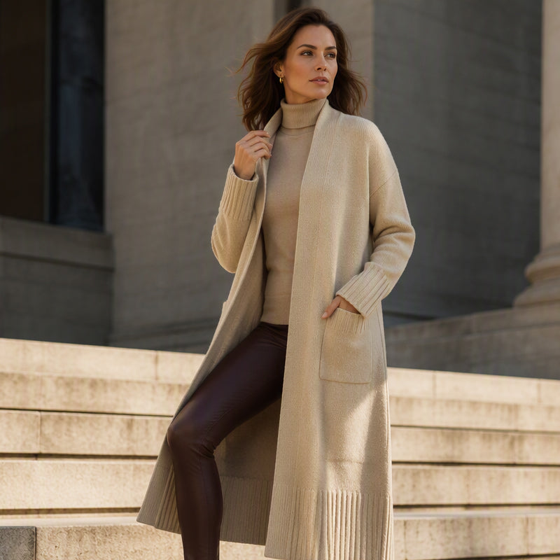 ELENA | Cárdigan Largo de Punto con Cuello Abierto para Mujer