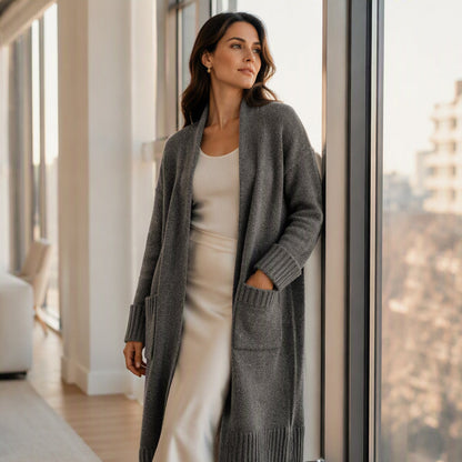 ELENA | Cárdigan Largo de Punto con Cuello Abierto para Mujer