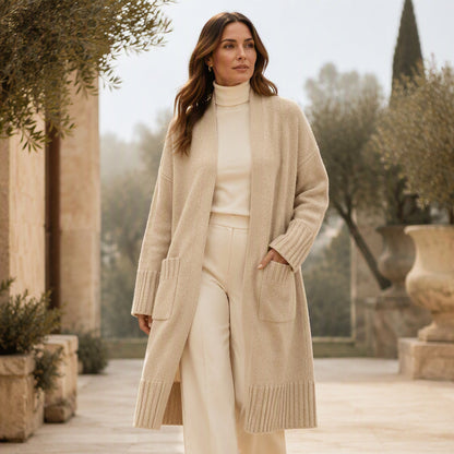 ELENA | Cárdigan Largo de Punto con Cuello Abierto para Mujer