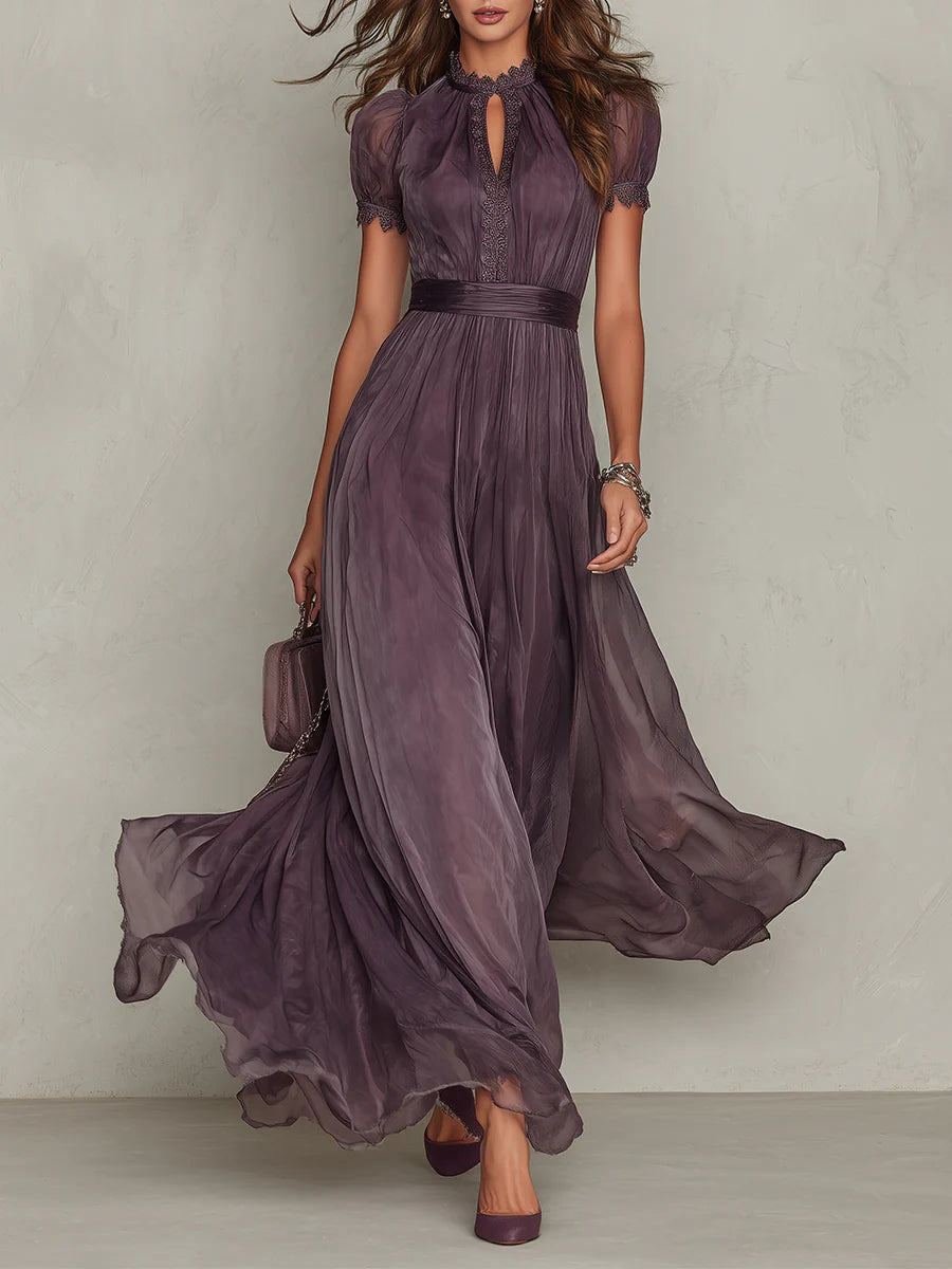 Women’s Maxi Dress Lace Trim Gathered Waist Occasionwear