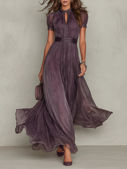 Women’s Maxi Dress Lace Trim Gathered Waist Occasionwear