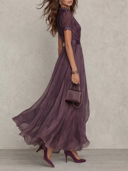 Women’s Maxi Dress Lace Trim Gathered Waist Occasionwear