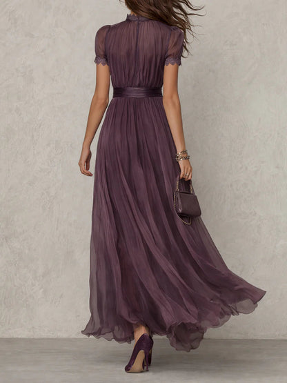 Women’s Maxi Dress Lace Trim Gathered Waist Occasionwear