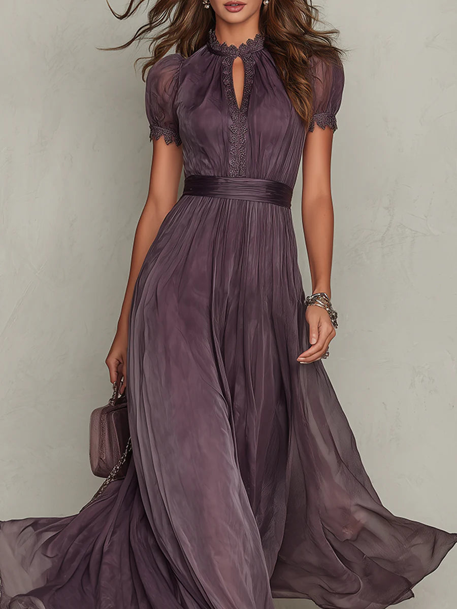 Women’s Maxi Dress Lace Trim Gathered Waist Occasionwear