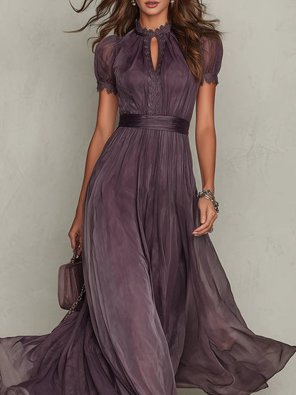 Women’s Maxi Dress Lace Trim Gathered Waist Occasionwear